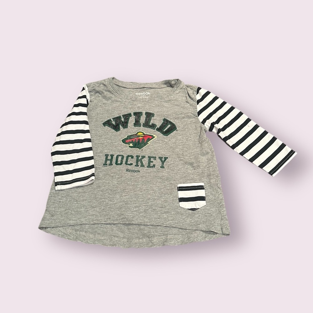 Toddler Reebok Kids Gray And Stripe Wild Hockey Long Sleeve Tee